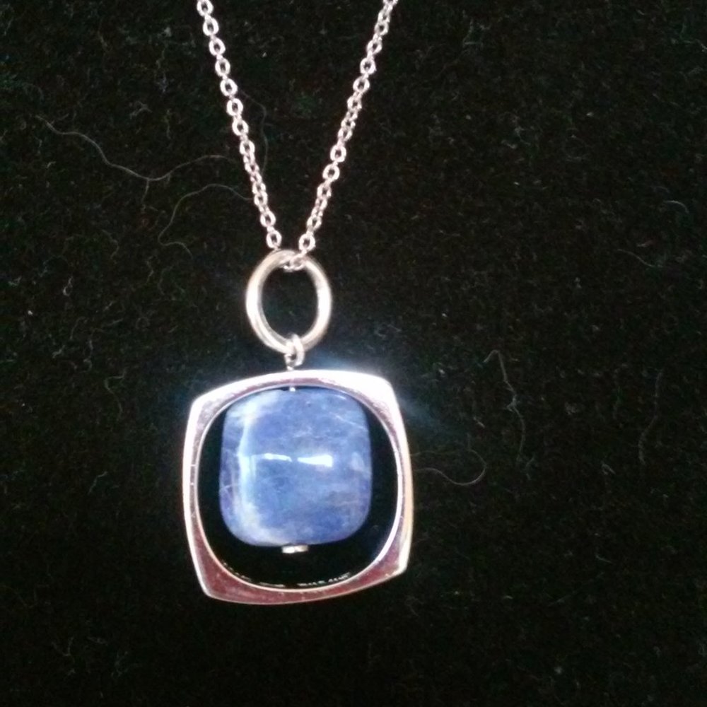 Sterling Silver Necklace w/ Blue Marbleized Stone